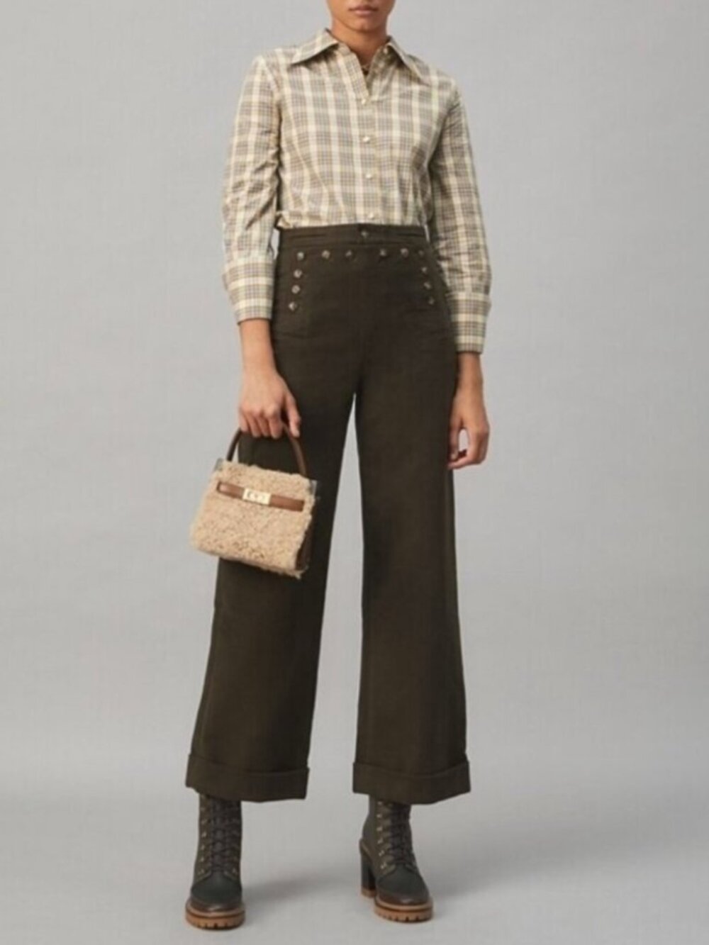 Tory Burch Moleskin High Rise Wide Leg Cuffed Sailor Pant